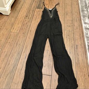 AEO Black & Beaded Flowy Jumpsuit